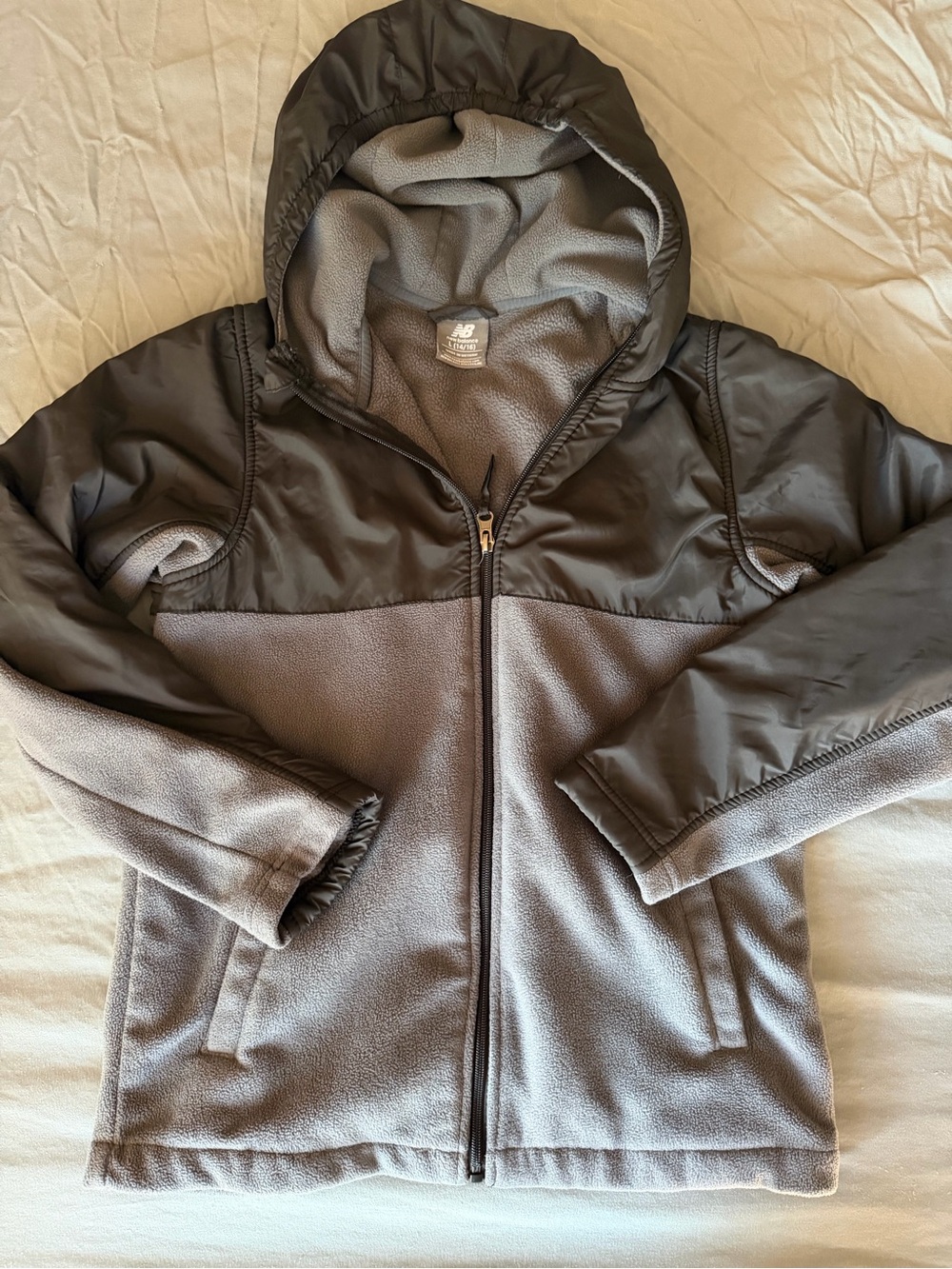 New Balance Gray Hooded Puffer-Style Fleece Jacket for Kids